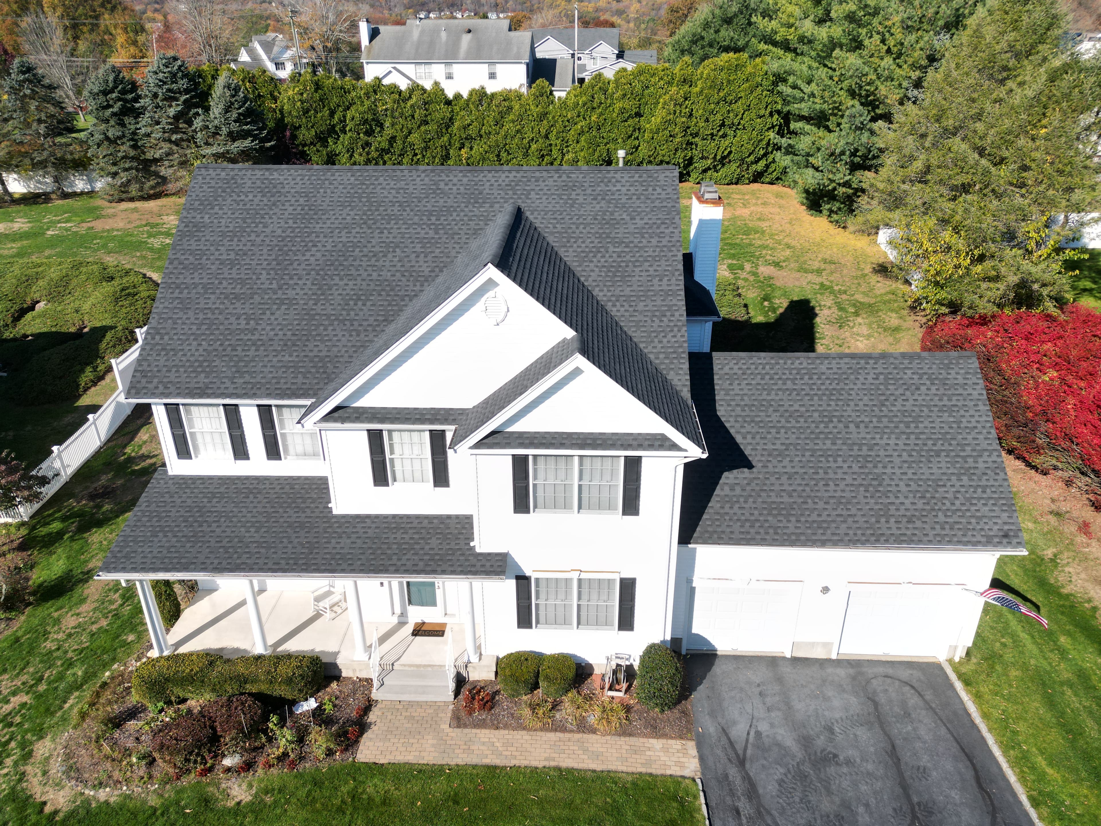 Great River roof replacement aerial photo showing complete roofing system Milford CT