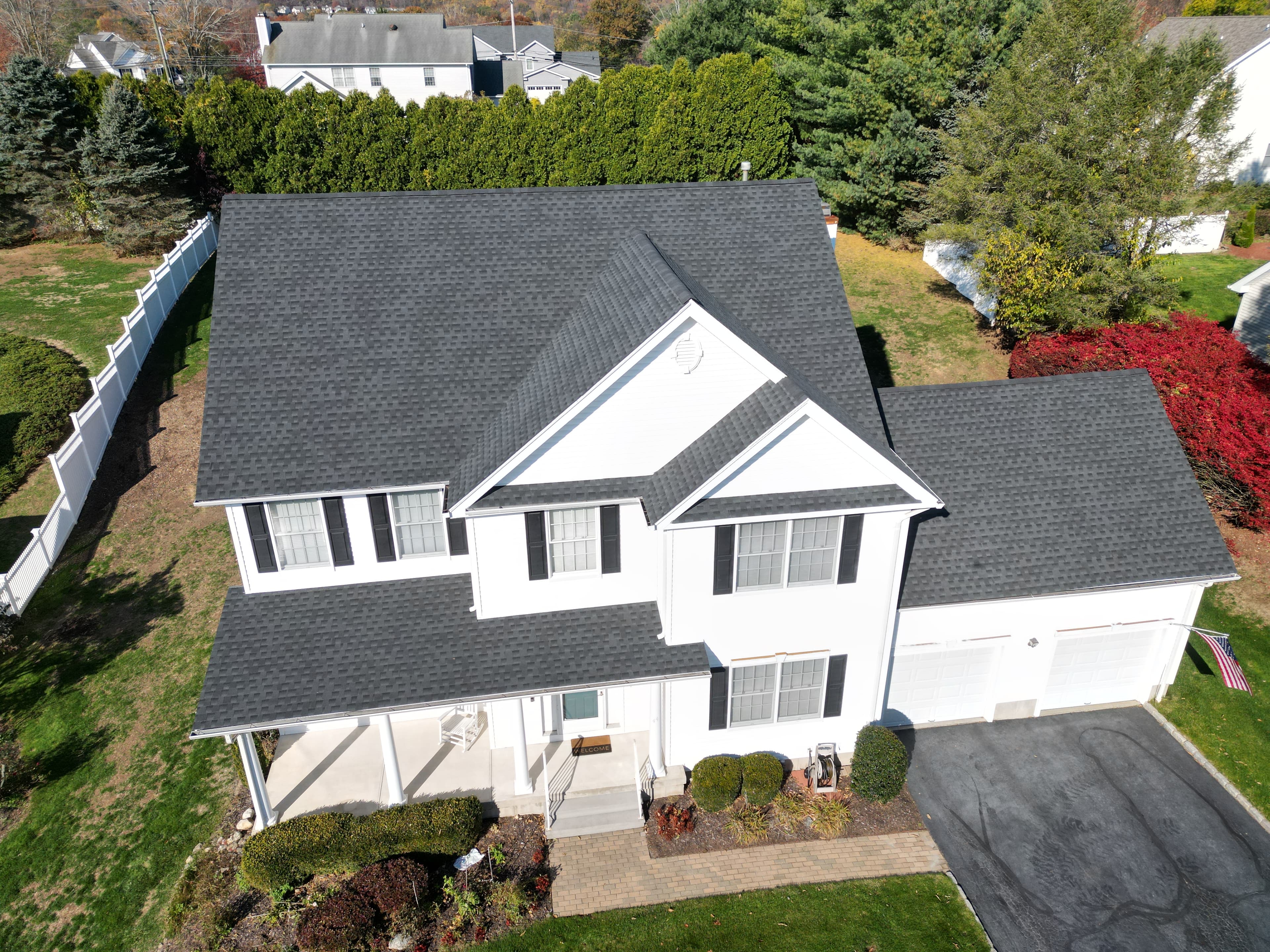 Great River Milford CT architectural shingle roof replacement aerial view
