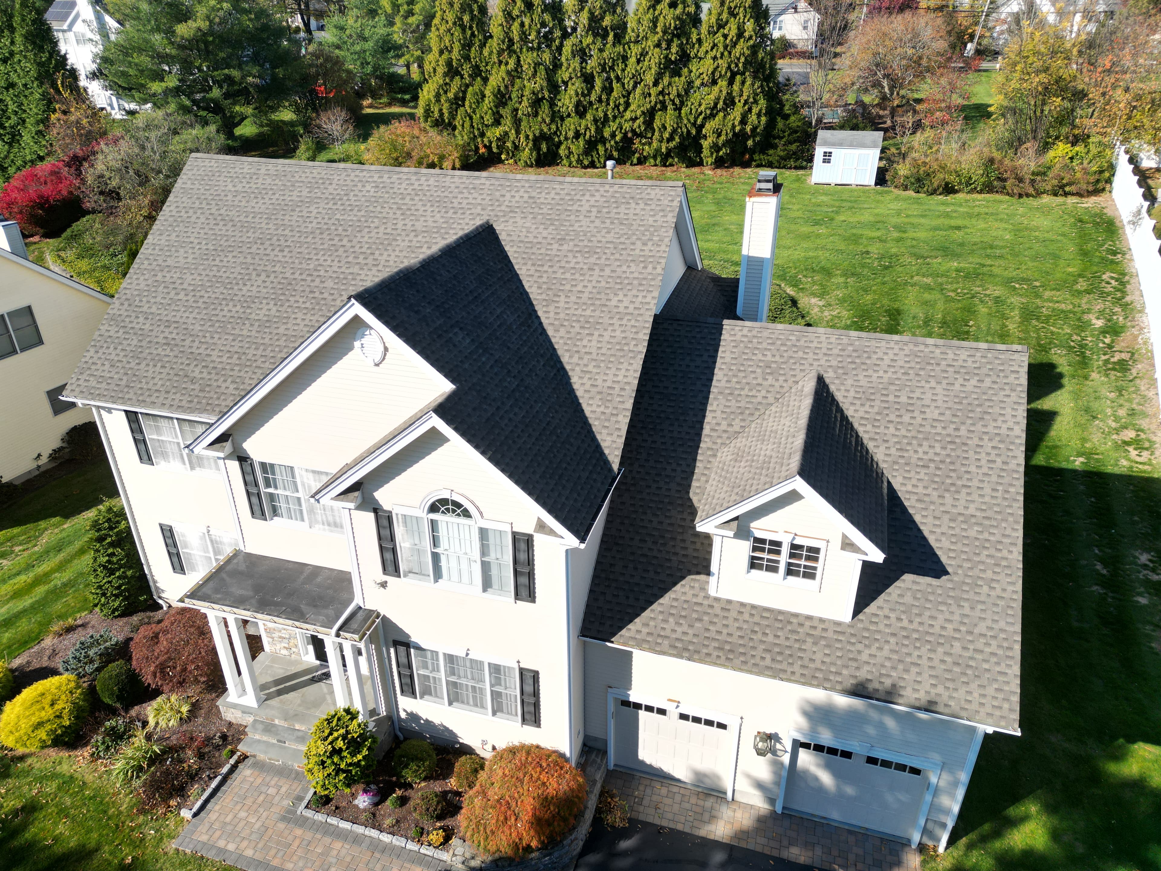 Professional Great River neighborhood roof replacement Milford Connecticut aerial photography