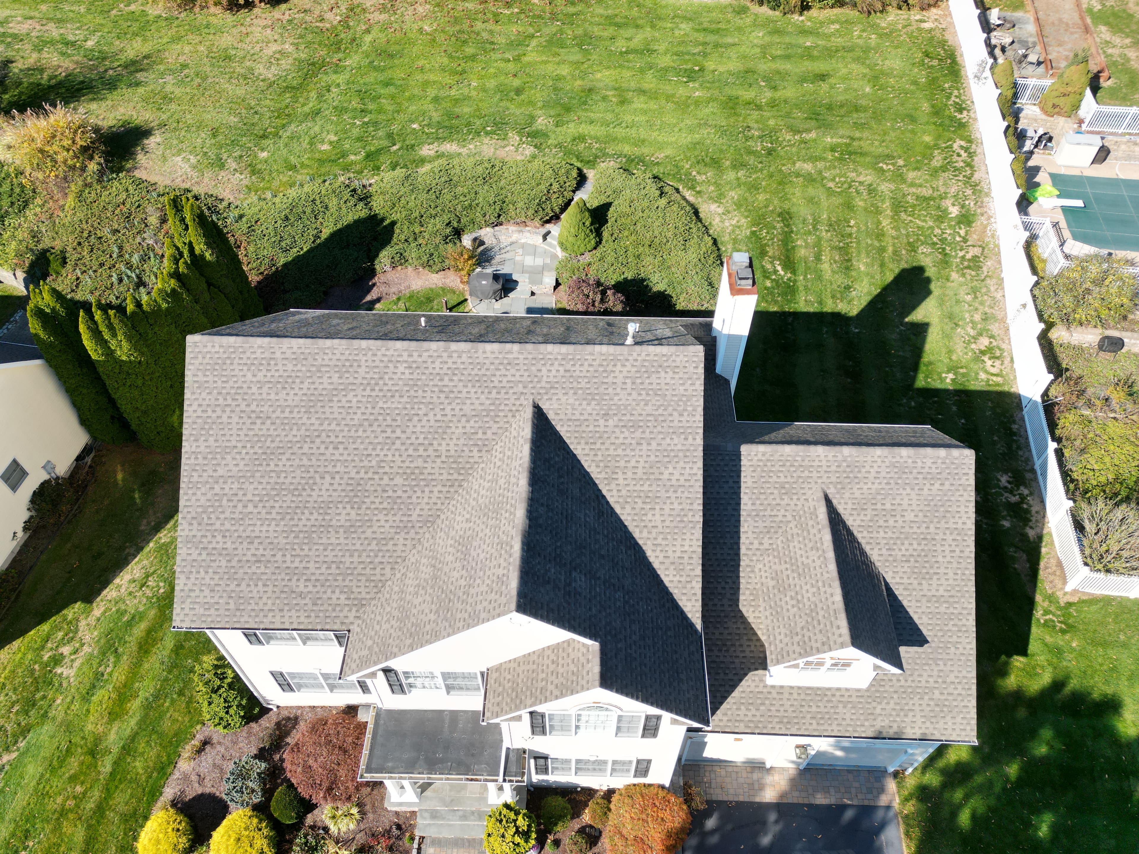 Great River neighborhood roof replacement Milford CT aerial drone photography quality work