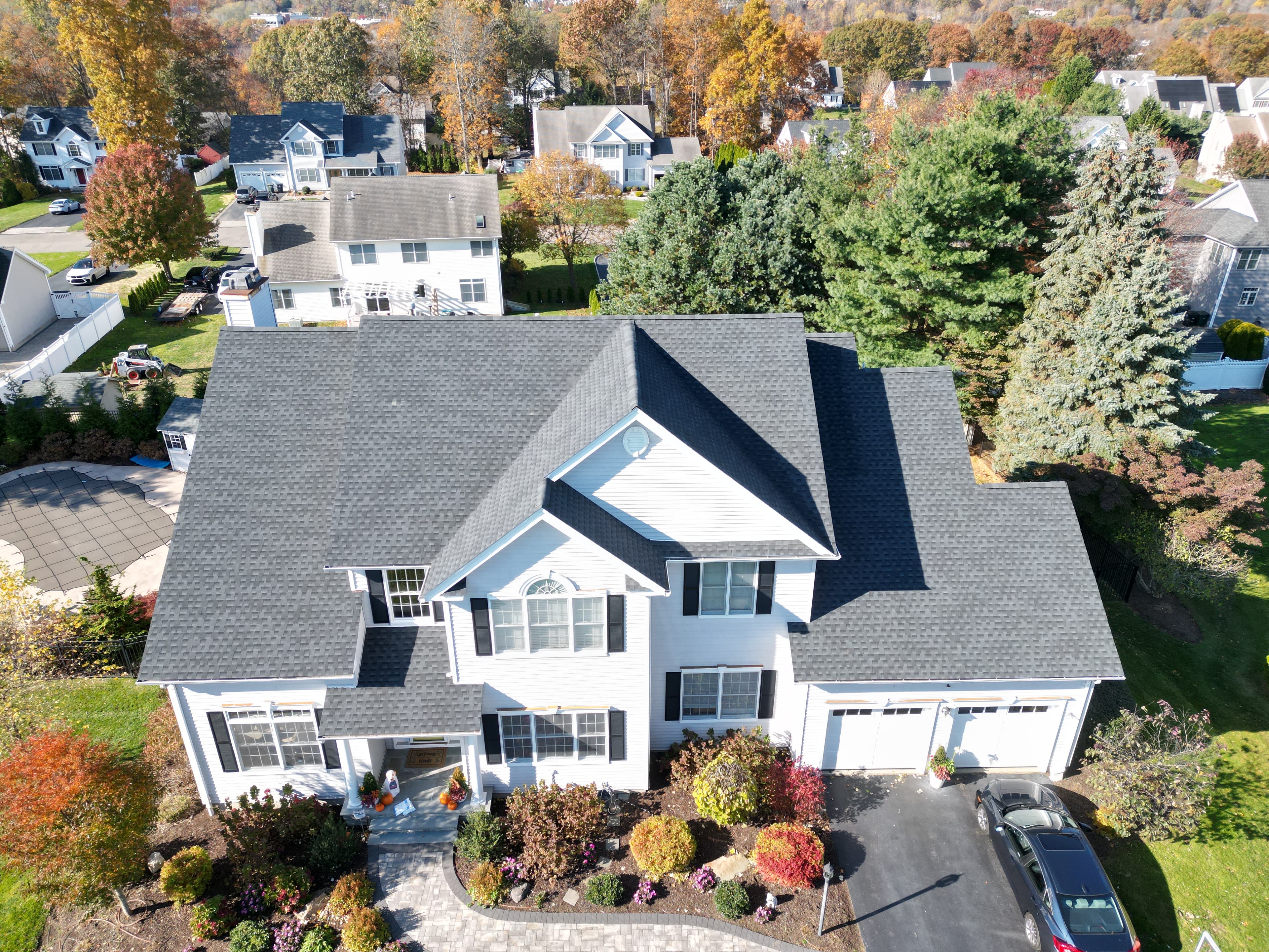 Great River Milford Connecticut modern roof installation aerial view professional results