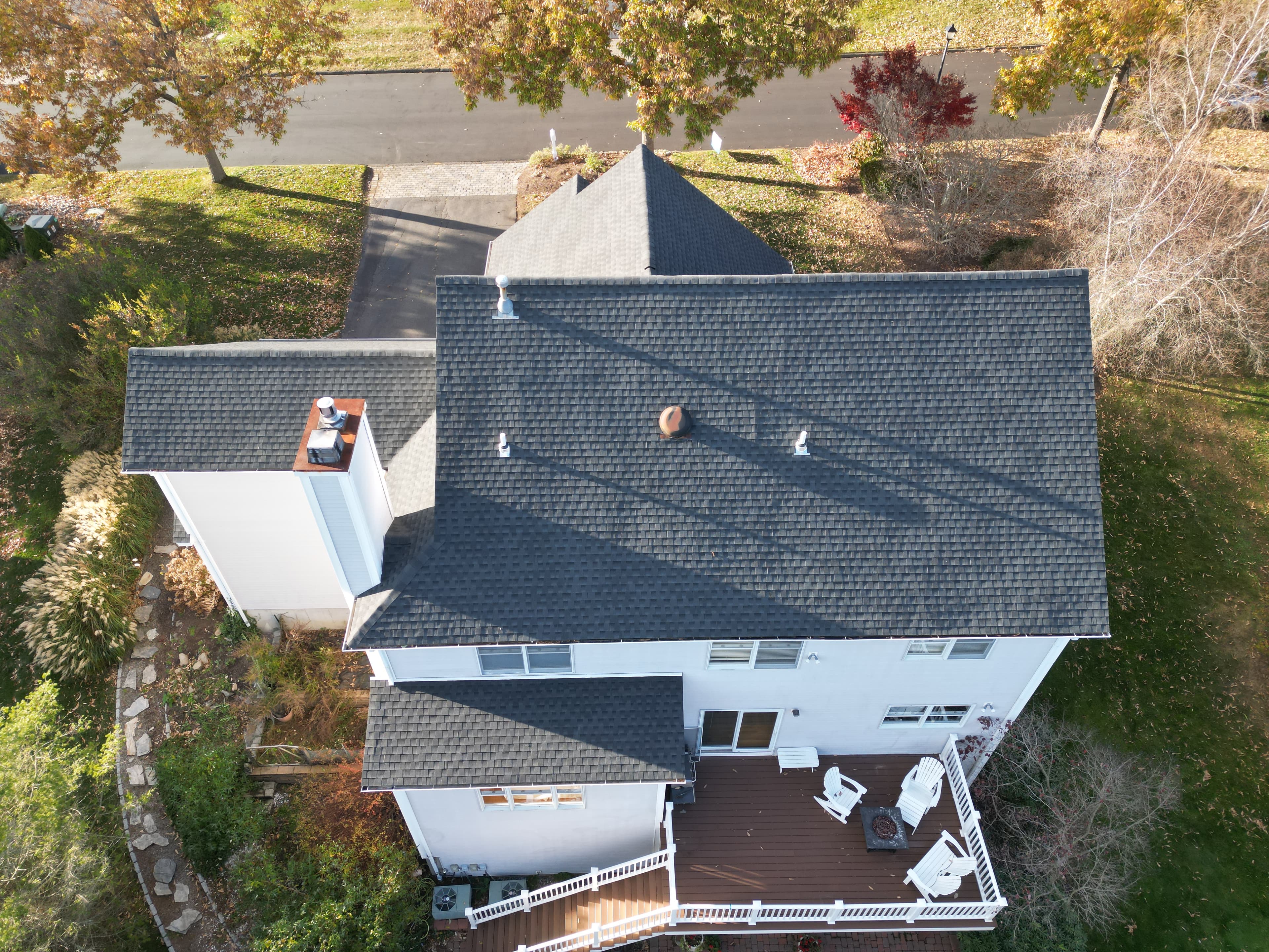 Professional roof replacement Milford CT drone photography showing quality materials
