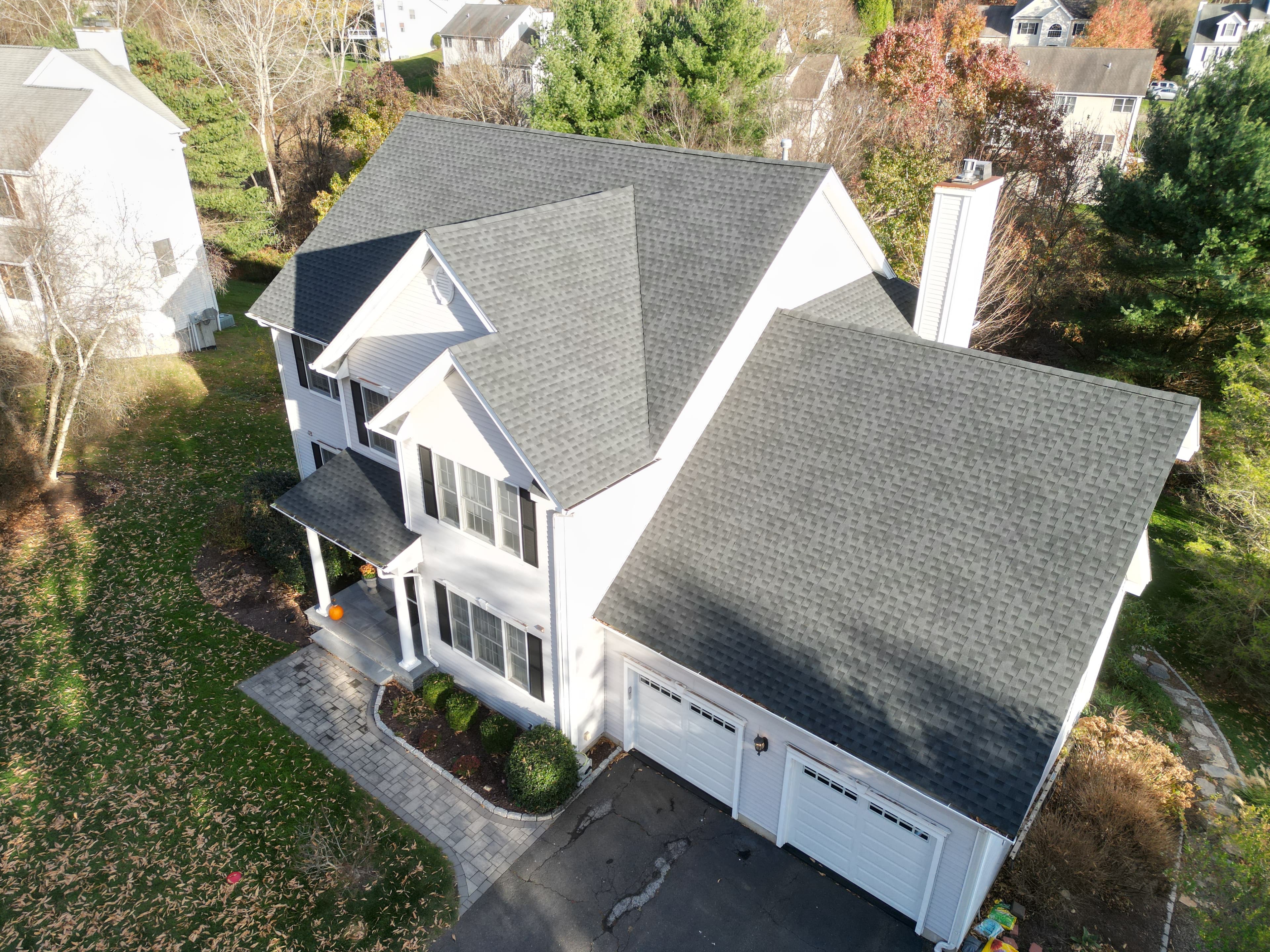 Milford CT residential roof replacement aerial photo showing expert installation