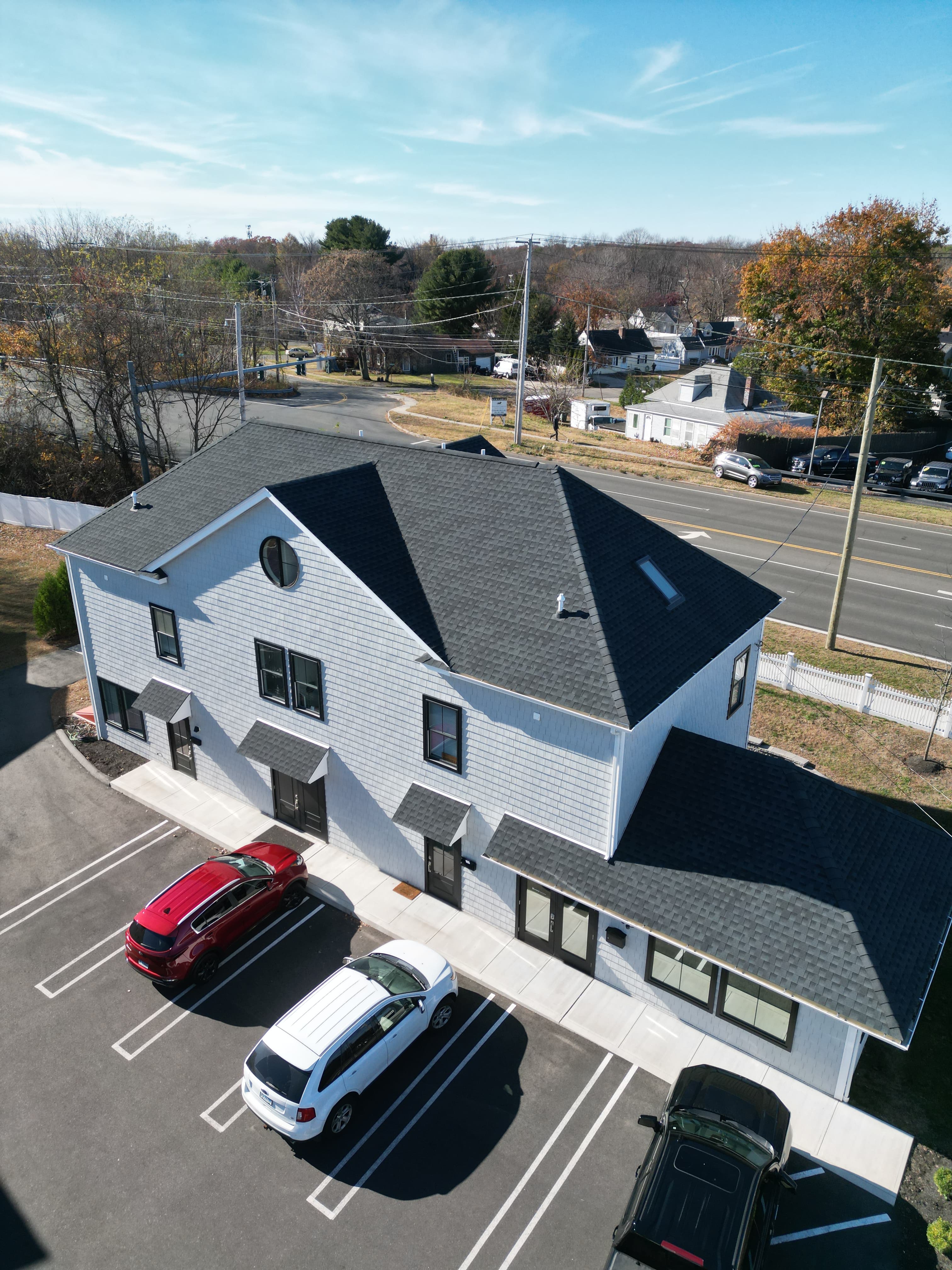 Milford CT roof replacement project aerial photography by licensed insured contractor