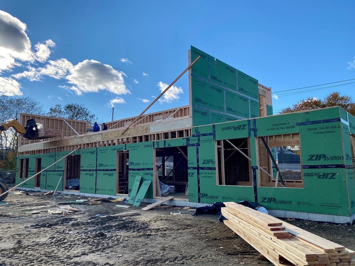 Ground-up commercial new construction in Milford CT showing framing and ZIP System sheathing by PRC Builders