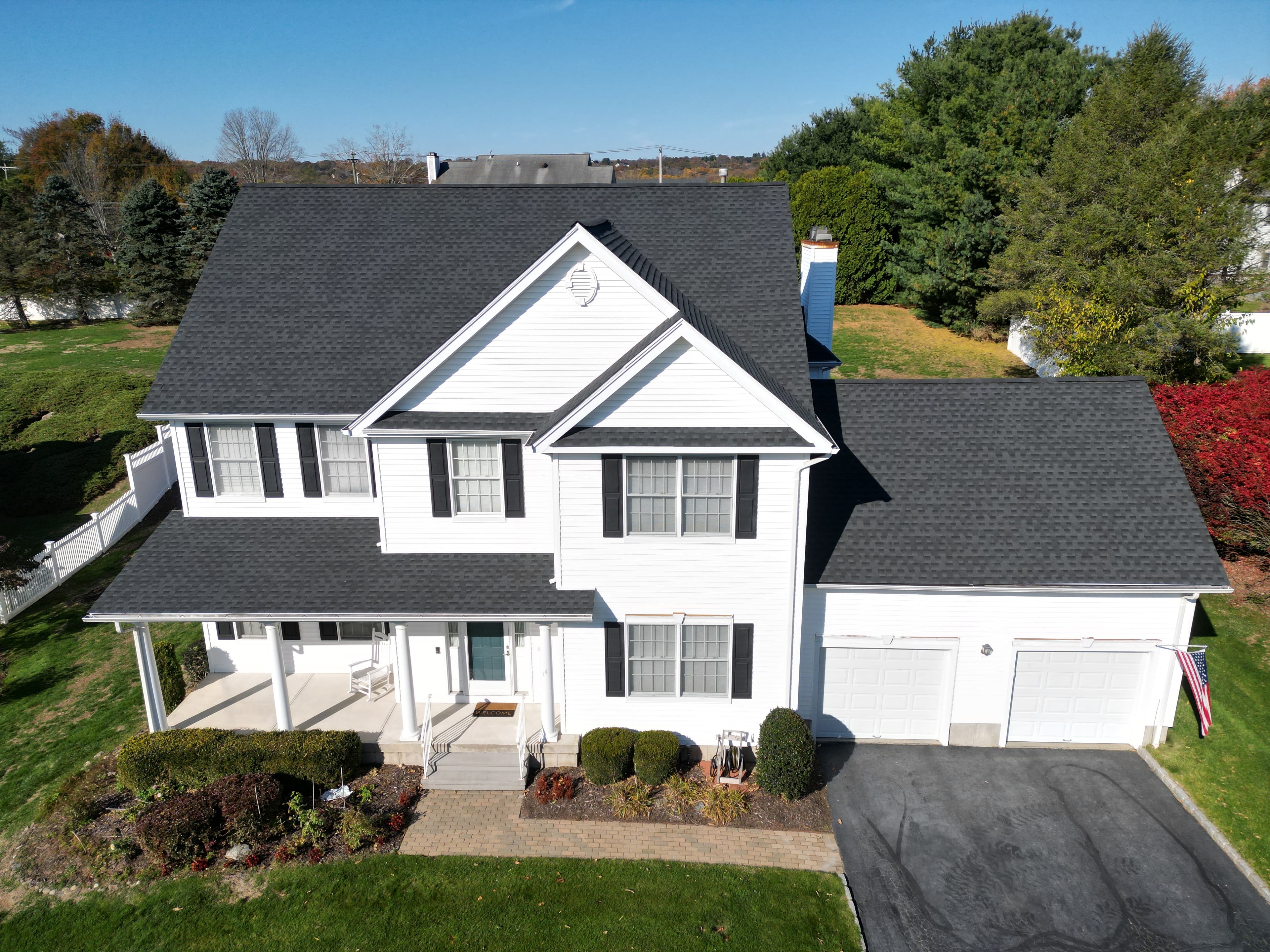 Great River Milford Connecticut residential roofing project aerial drone photograph