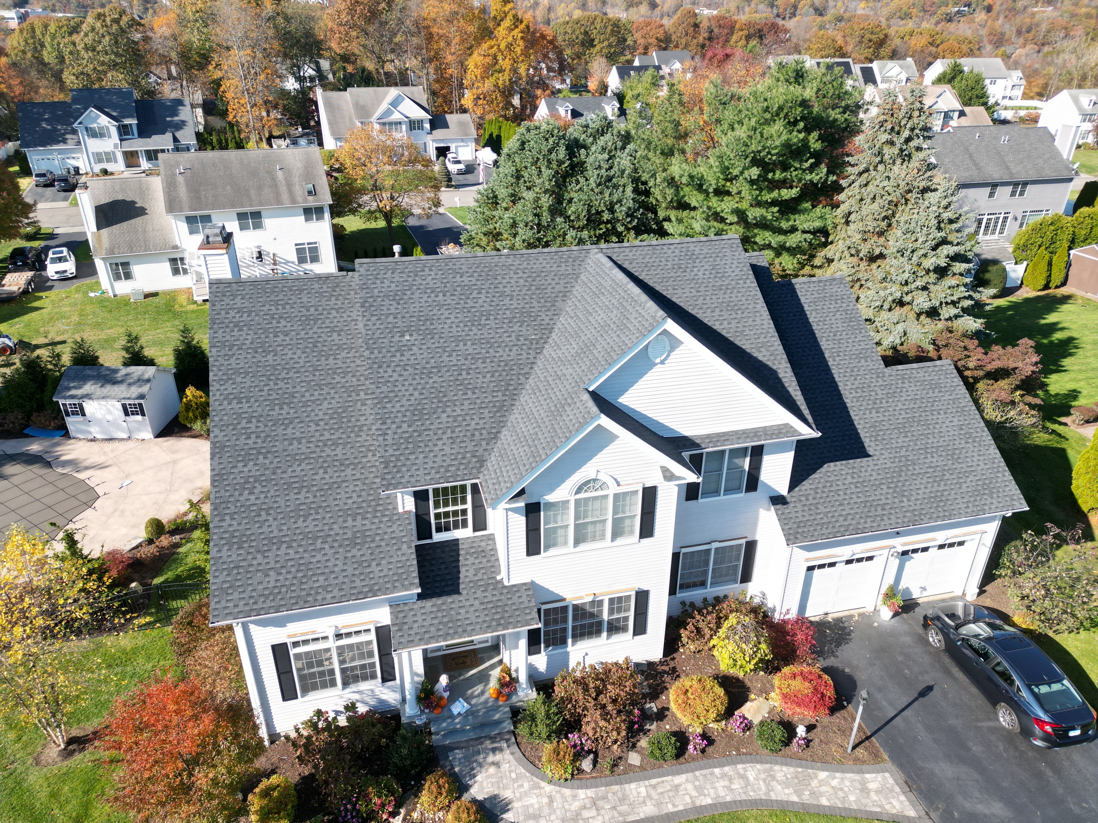 Great River Milford CT complete roof replacement project aerial photography PRC Builders
